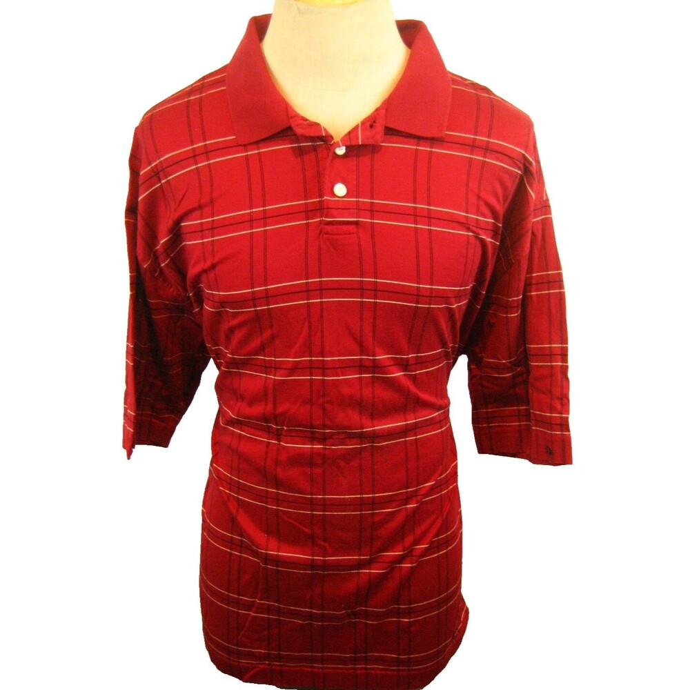 Mens Dockers Golf red Plaid Cotton SS Polo Golf Casual Shirt sz XL